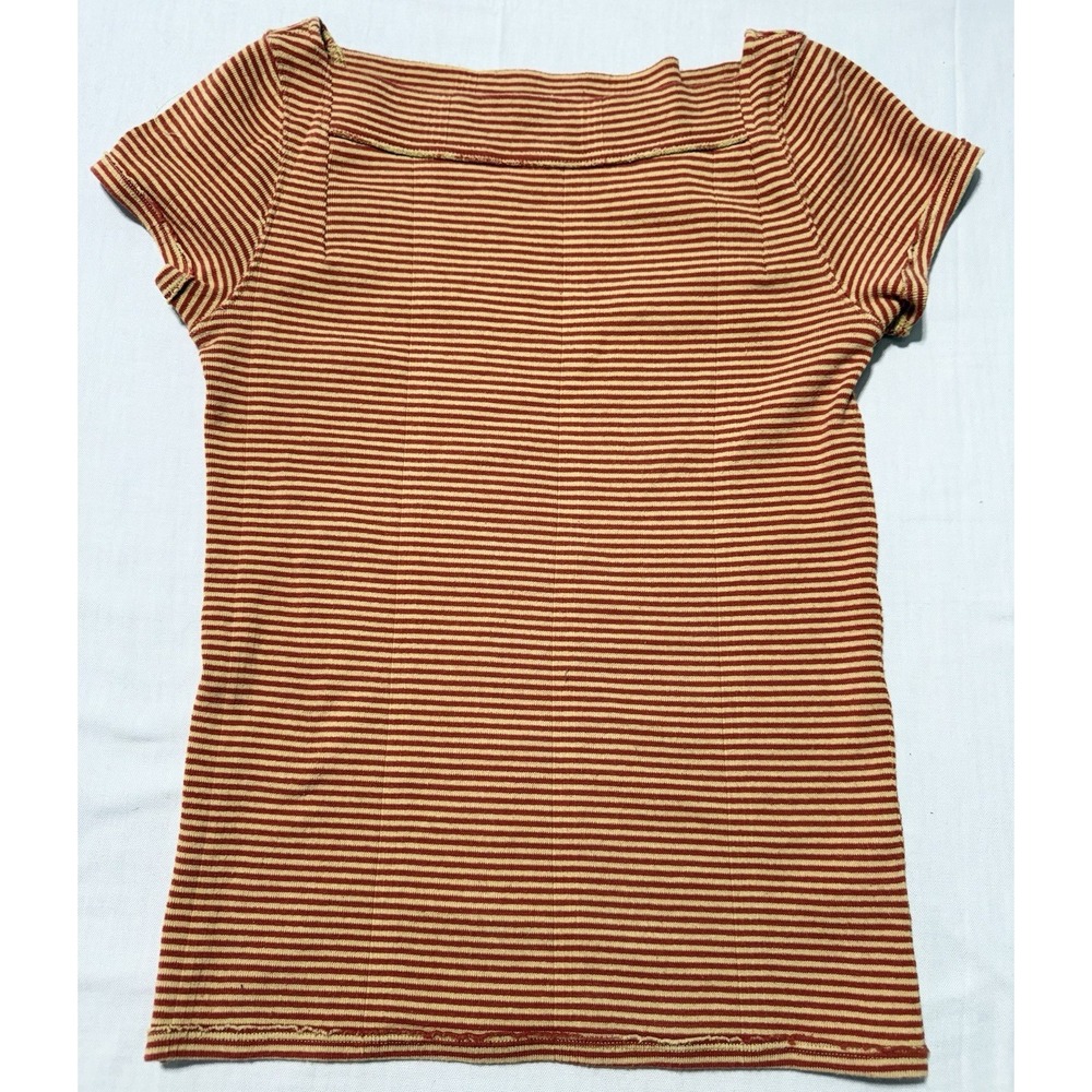 We The Free Free People Striped Ribbed Knit Tee Shirt Square Neck Womens Large L